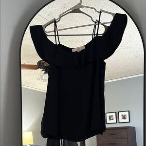 LOFT Black Ruffle Off-Shoulder Blouse